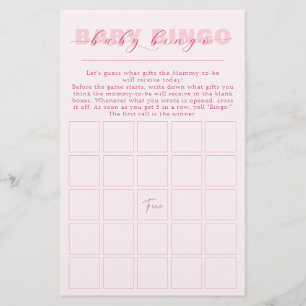 Elegant Minimalist Light Pink Baby Bingo Game