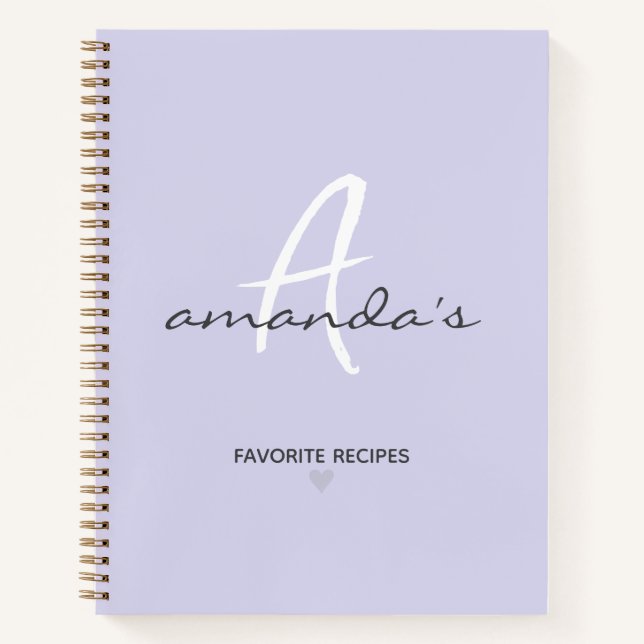 Elegant Minimalist Light Purple Recipe  Notebook (Front)