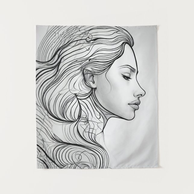 Elegant Minimalist Line Art Portrait Tapestry (Front)