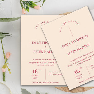 Elegant  Minimalist Magenta Contemporary Wedding Invitation