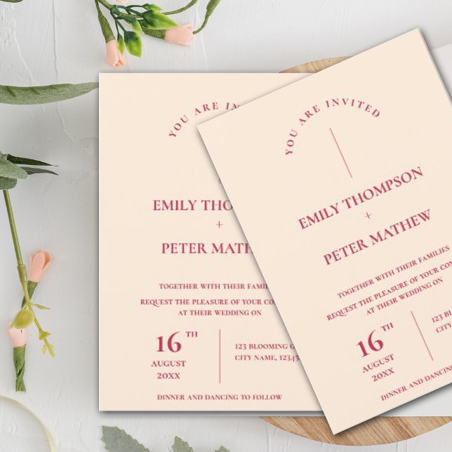 Elegant  Minimalist Magenta Contemporary Wedding Invitation (Creator Uploaded)