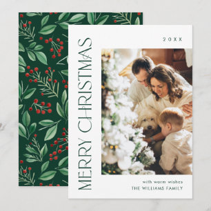 Elegant Minimalist Merry Christmas Greeting Photo Holiday Card