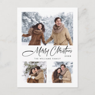 Elegant Minimalist Merry Christmas Holiday 3 Photo Postcard