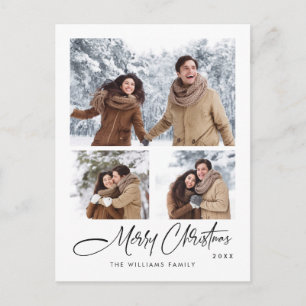 Elegant Minimalist Merry Christmas Holiday 3 Photo Postcard