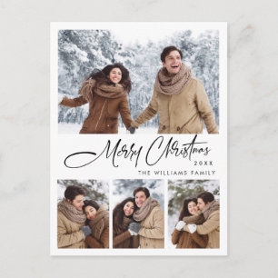Elegant Minimalist Merry Christmas Holiday 4 Photo Postcard
