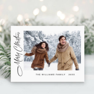 Elegant Minimalist Merry Christmas Holiday Photo Postcard