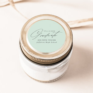 Elegant Minimalist Mint Green Graduation Classic Round Sticker
