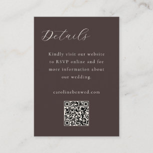 Elegant Minimalist Mocha Brown Script QR Wedding Enclosure Card