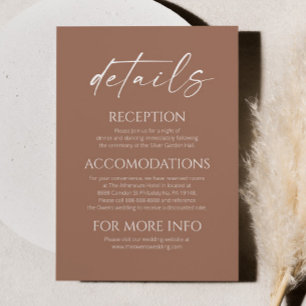 Elegant Minimalist Mocha Mousse Wedding Details Enclosure Card