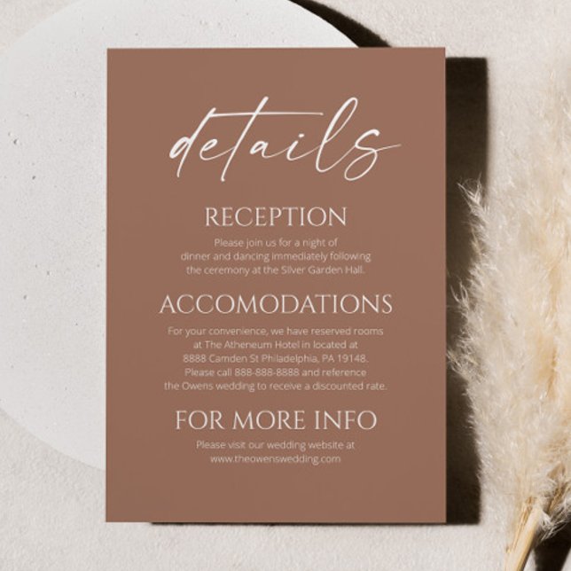Elegant Minimalist Mocha Mousse Wedding Details Enclosure Card (Creator Uploaded)