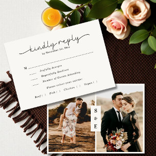 Elegant Minimalist Modern Beige Photo Wedding RSVP Card