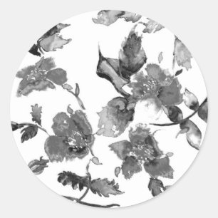 Elegant minimalist modern black white wildflowers classic round sticker