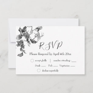 Elegant minimalist modern black white wildflowers RSVP card