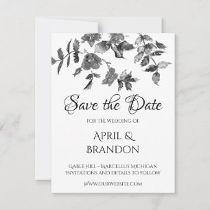 Elegant minimalist modern black white wildflowers save the date