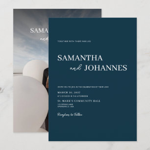 Elegant Minimalist Modern Blue Photo Wedding Invitation