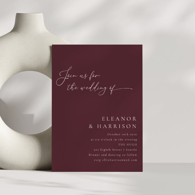 Elegant Minimalist Modern Burgundy Script Wedding Invitation (Creator Uploaded)