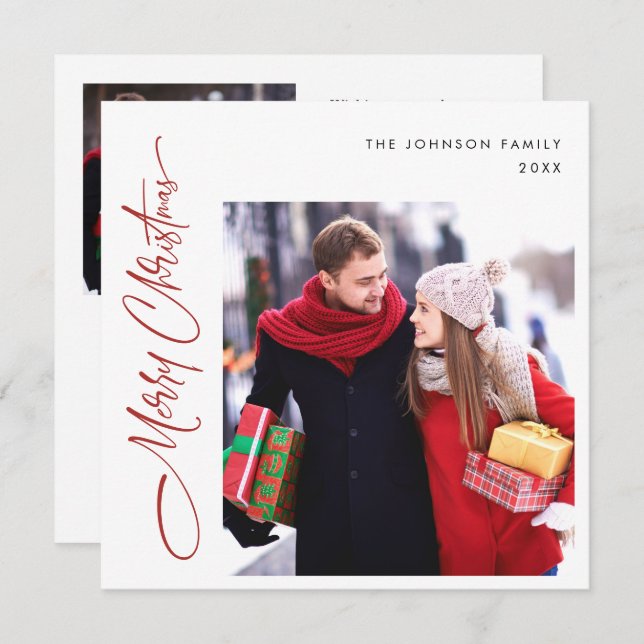 Elegant Minimalist Modern Christmas 3 Photo Holiday Card (Front/Back)