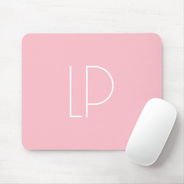 Elegant minimalist modern initial on pastel pink mouse pad (With Mouse)