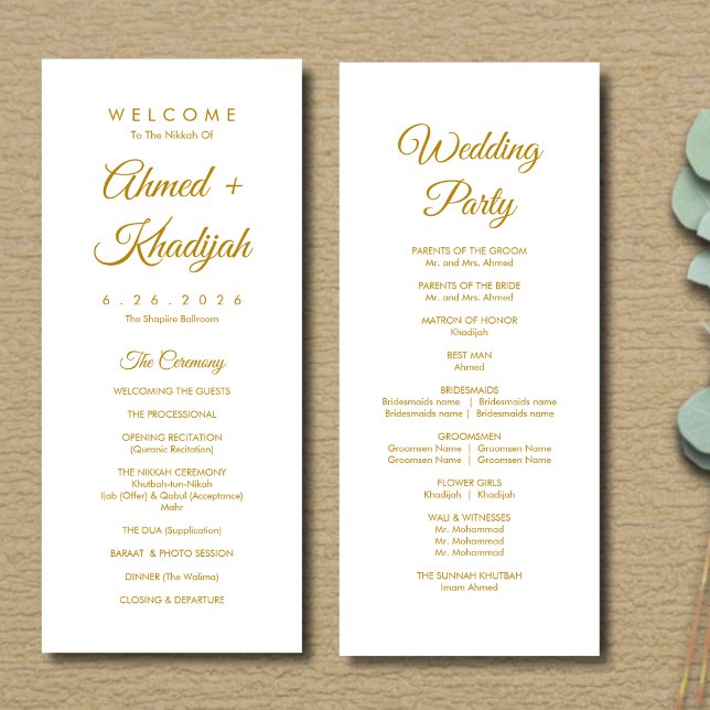 Elegant Minimalist Modern Islamic Wedding Program Programme (Creator Uploaded)