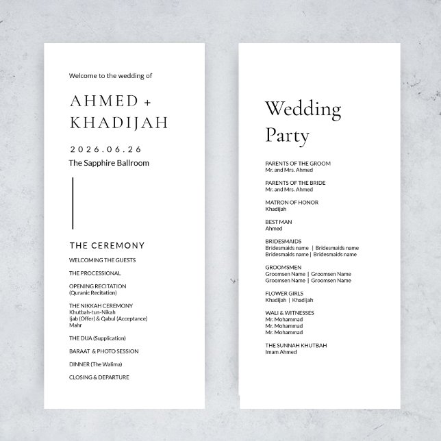 Elegant Minimalist Modern Islamic Wedding Program Programme (Creator Uploaded)