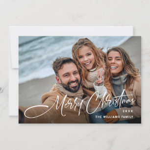 Elegant Minimalist Modern Merry Christmas 3 Photo Holiday Card