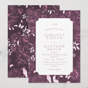 Elegant Minimalist Modern Peony Wedding Invitation