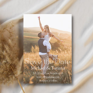 elegant minimalist modern script boho couple photo save the date