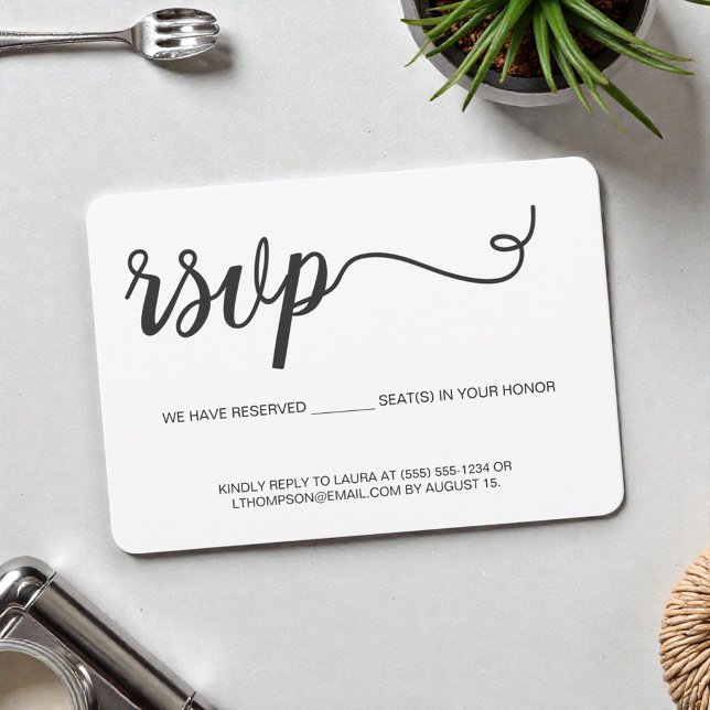 Elegant minimalist modern Wedding website RSVP Card (Email RSVP card with reserved seats indicated. Elegant and modern typography.)