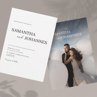 Elegant Minimalist Modern White Photo Wedding Invitation