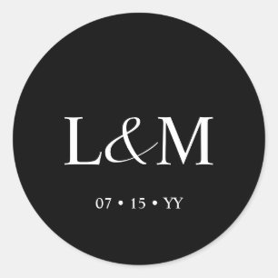 Elegant Minimalist Monogram Black Wedding Classic Round Sticker