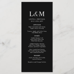 Elegant Minimalist Monogram Black Wedding Menu