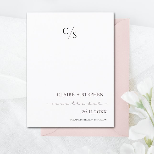 Elegant Minimalist Monogram Black White Wedding  Announcement Postcard (Elegant Minimalist Monogram Black White Wedding Announcement Postcard)
