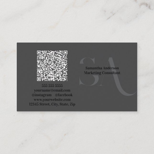 Elegant Minimalist Monogram Business Card | Custom (Back)