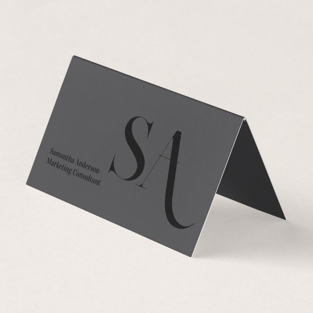 Elegant Minimalist Monogram Folded Business Card (Front)