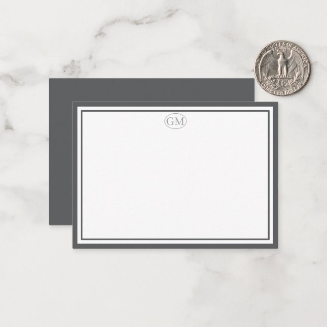 Elegant Minimalist Monogram Gray Two Border  Card (Front/Back In Situ)