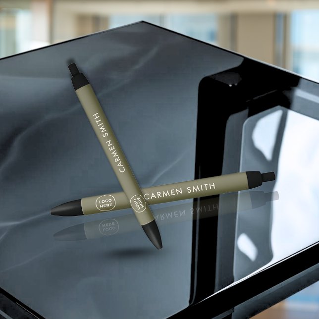 Elegant minimalist Monogram Green Olive with Logo Black Ink Pen (Creator Uploaded)