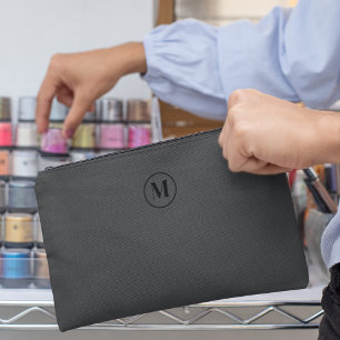 Elegant Minimalist Monogram Initial Grey & Black Accessory Pouch