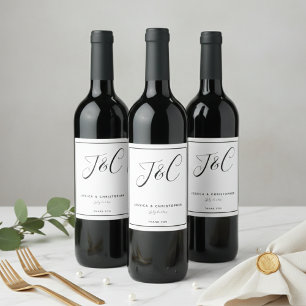 Elegant Minimalist Monogram Initials Wedding Wine Label