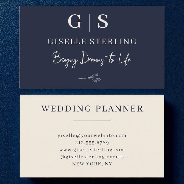 Elegant Minimalist Monogram Navy Blue Cream Business Card (Creator Uploaded)