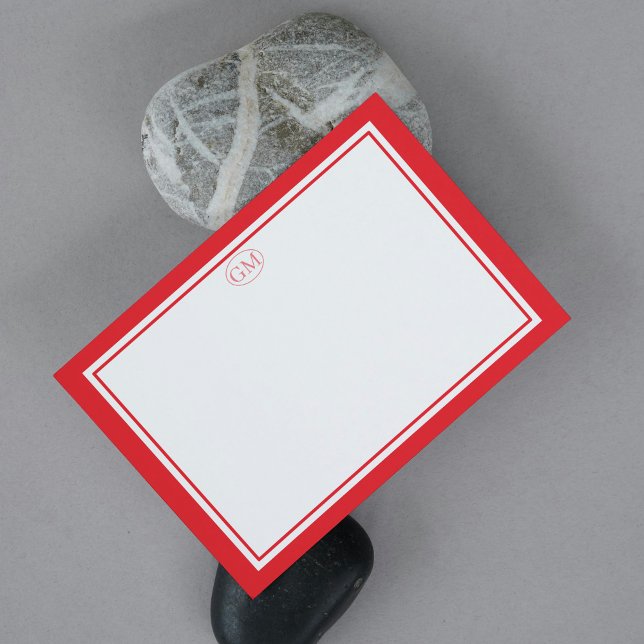 Elegant Minimalist Monogram RED Border Note Cards (Minimalist RED Border Monogram Note Card
)