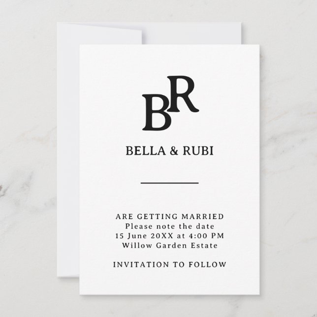 Elegant Minimalist Monogram Save The Date (Front)