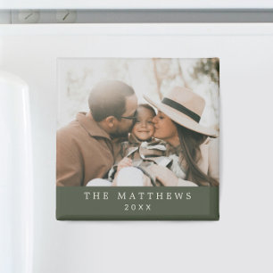 Elegant Minimalist Moss Green Family Photo Magnet