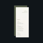 Elegant Minimalist Moss Green Place Card Menu<br><div class="desc">Elegant minimalist,  wedding guest place card and menu. Features,  modern moss green typography and matching solid colour backing.</div>