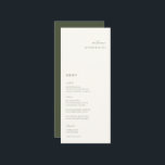 Elegant Minimalist Moss Green Place Card Menu<br><div class="desc">Elegant minimalist,  wedding guest place card and menu. Features,  modern moss green typography and matching solid colour backing.</div>