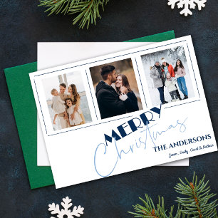 Elegant Minimalist  Multi Photo Merry Christmas Holiday Card