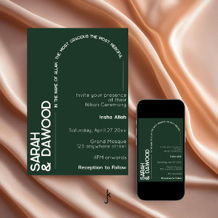Elegant Minimalist Muslim Emerald Green Wedding Invitation
