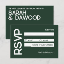 Elegant Minimalist Muslim Green White Wedding RSVP