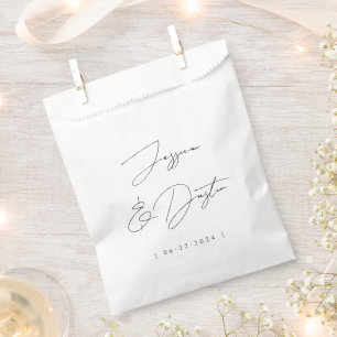 Elegant Minimalist Names Date Script Black Wedding Favour Bags