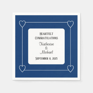 Elegant Minimalist Navy Blue and White Wedding Napkin