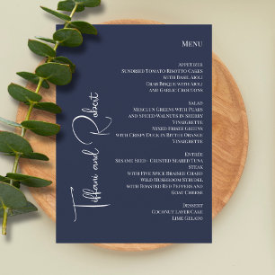 Elegant Minimalist Navy Blue Big Names Wedding Menu